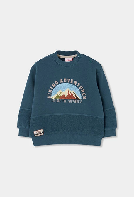 Sudadera felpa niño verde bordado montañas