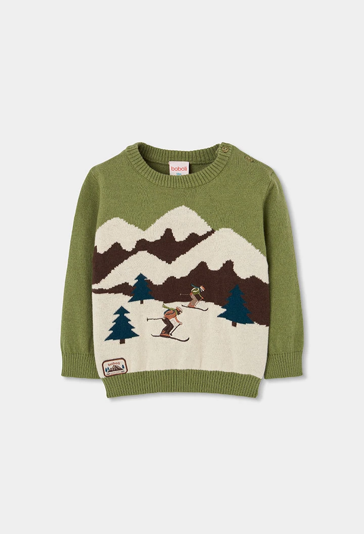 Jersey niño verde estampado de esquiadores
