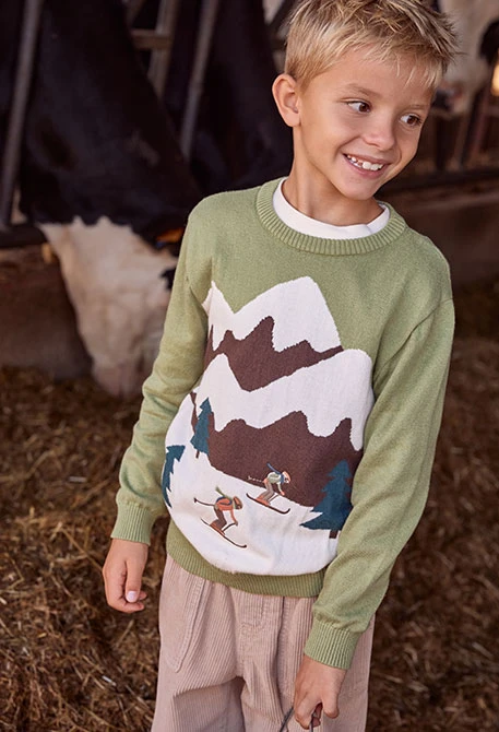 Jersey niño verde estampado de esquiadores