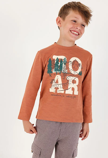 Brown adventure print boy\'s T-shirt