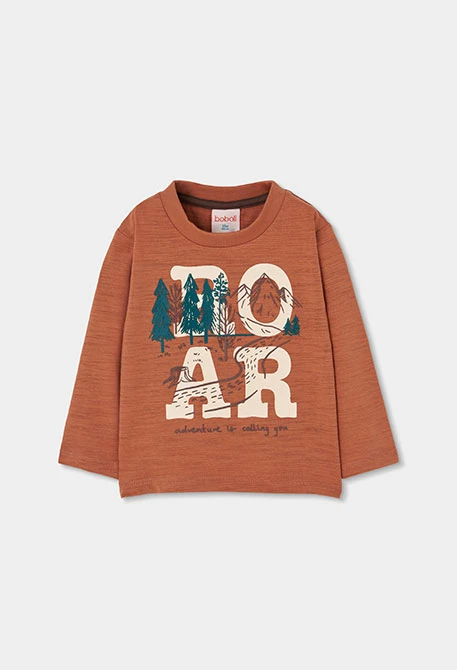 Brown adventure print boy\'s T-shirt