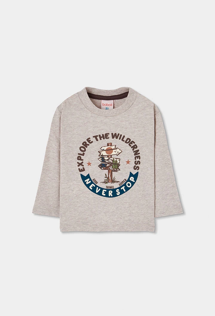 Camiseta punto niño beige estampado aventura