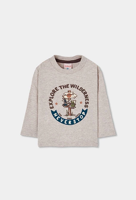 Camiseta punto niño beige estampado aventura