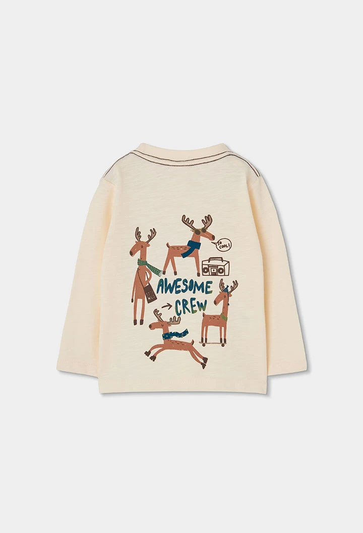 Camiseta punto niño crudo con reno en paracaídas