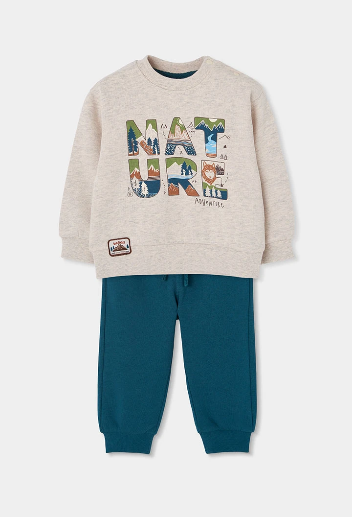 Conjunto felpa niño beige estampado Nature