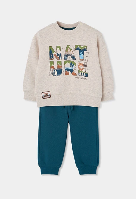 Conjunto de felpa menino bege estampado Nature