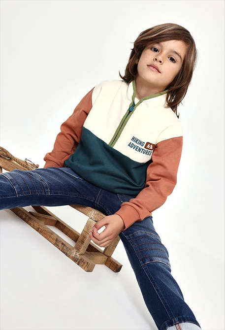 Felpa bambino grezzo tricolore Hiking Adventures