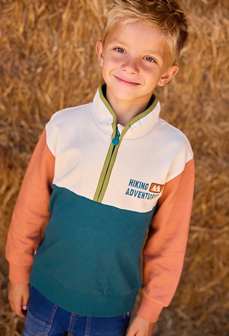 Sudadera felpa niño crudo tricolor Hiking Adventures