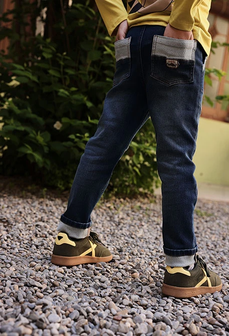 Calças denim rapaz azul com cordão