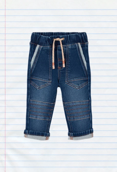 Pantalone denim bambino blu con cordoncino