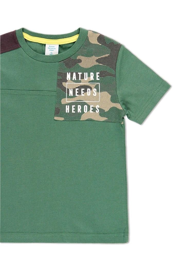 T-Shirt tricot bi matiere pour garçon