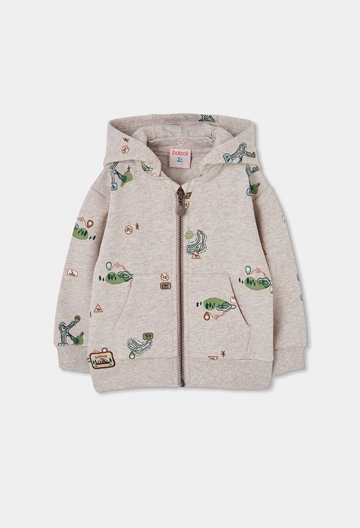 Chaqueta felpa niño beige estampado aventura