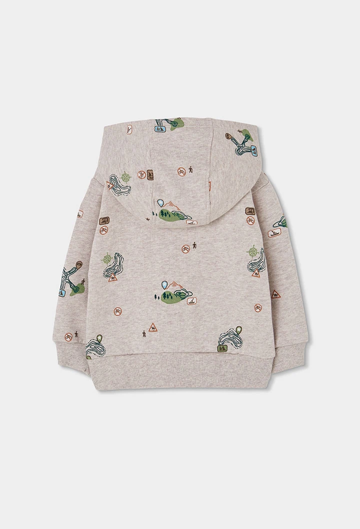 Chaqueta felpa niño beige estampado aventura