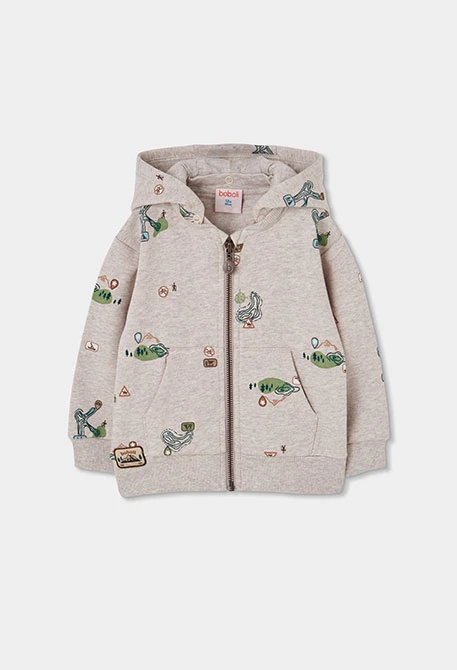 Junge Fleecejacke beige Abenteuerdruck