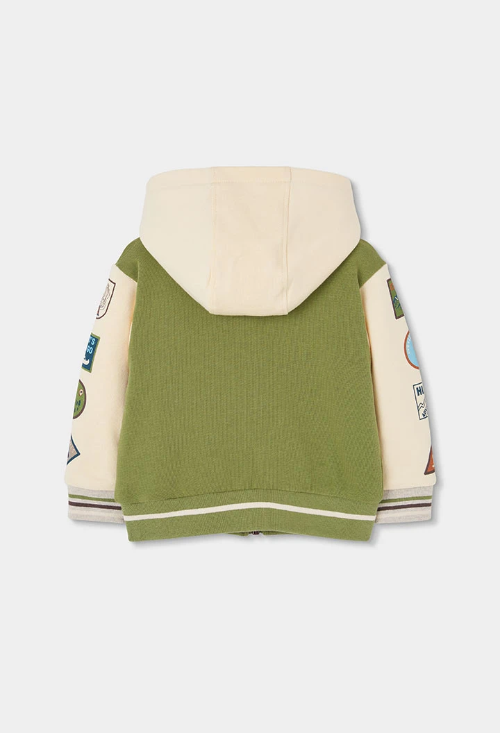 Chaqueta felpa niño verde con parches aventura