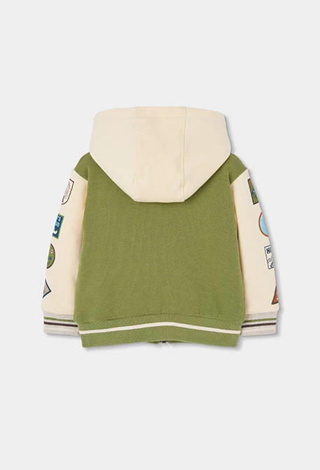 Fleece-Jacke Junge grün mit Abenteuer-Patches