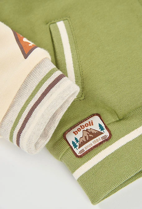 Fleece-Jacke Junge grün mit Abenteuer-Patches