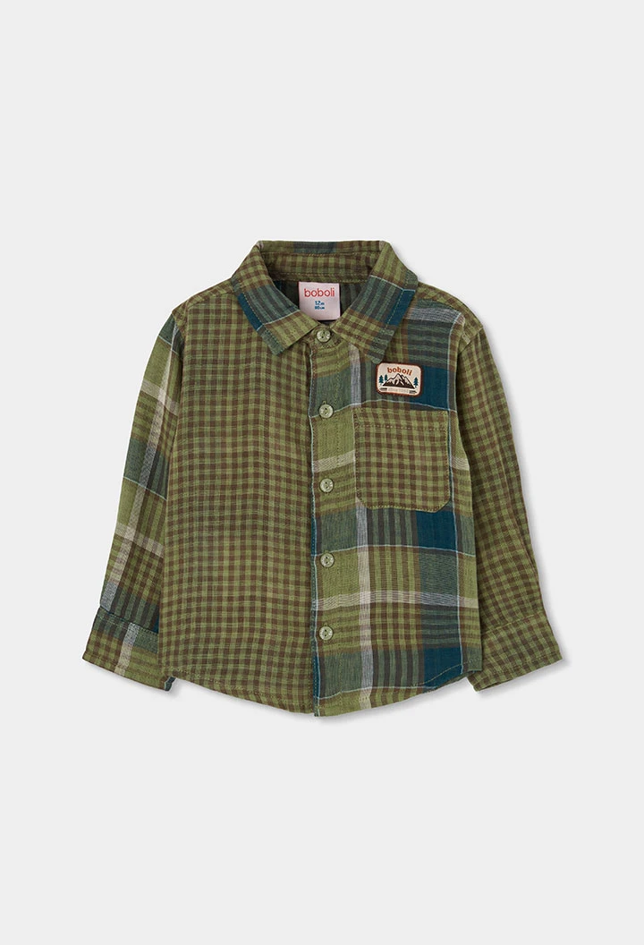 Camisa cuadros verde niño con parche de montaña