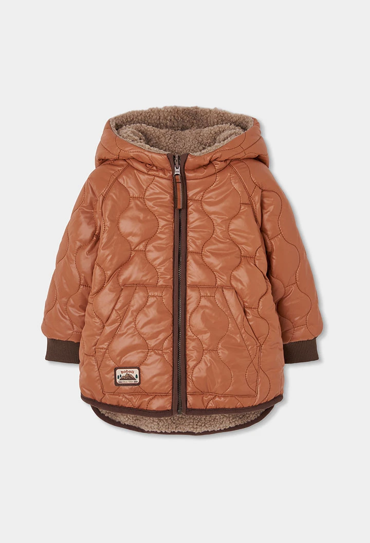 Reversible technical knit parka boy brown