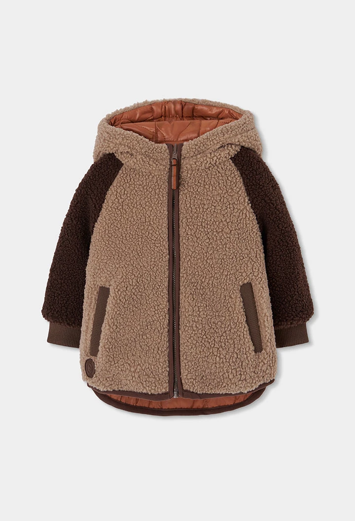 Parka tejido técnico reversible niño marrón
