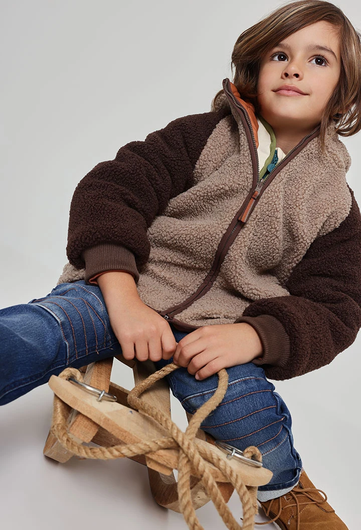 Reversible technical knit parka boy brown