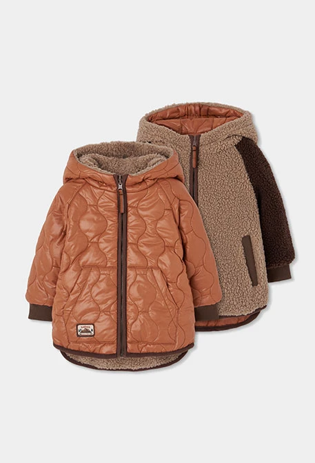 Parka tejido técnico reversible niño marrón
