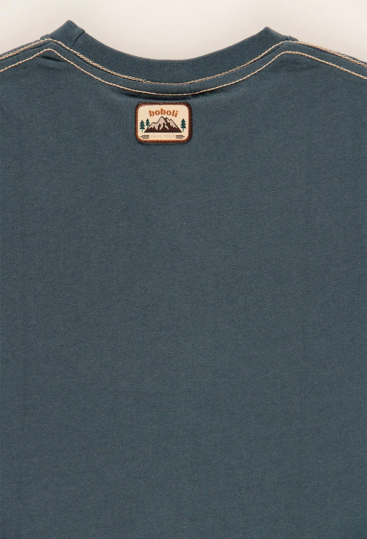 Grünes bedrucktes Strick-T-Shirt für Jungen, Camper-Stil