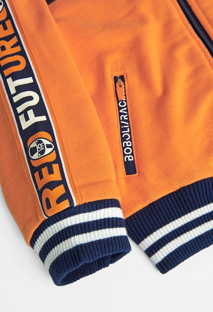 Chaqueta felpa con capucha de niño naranja y marino