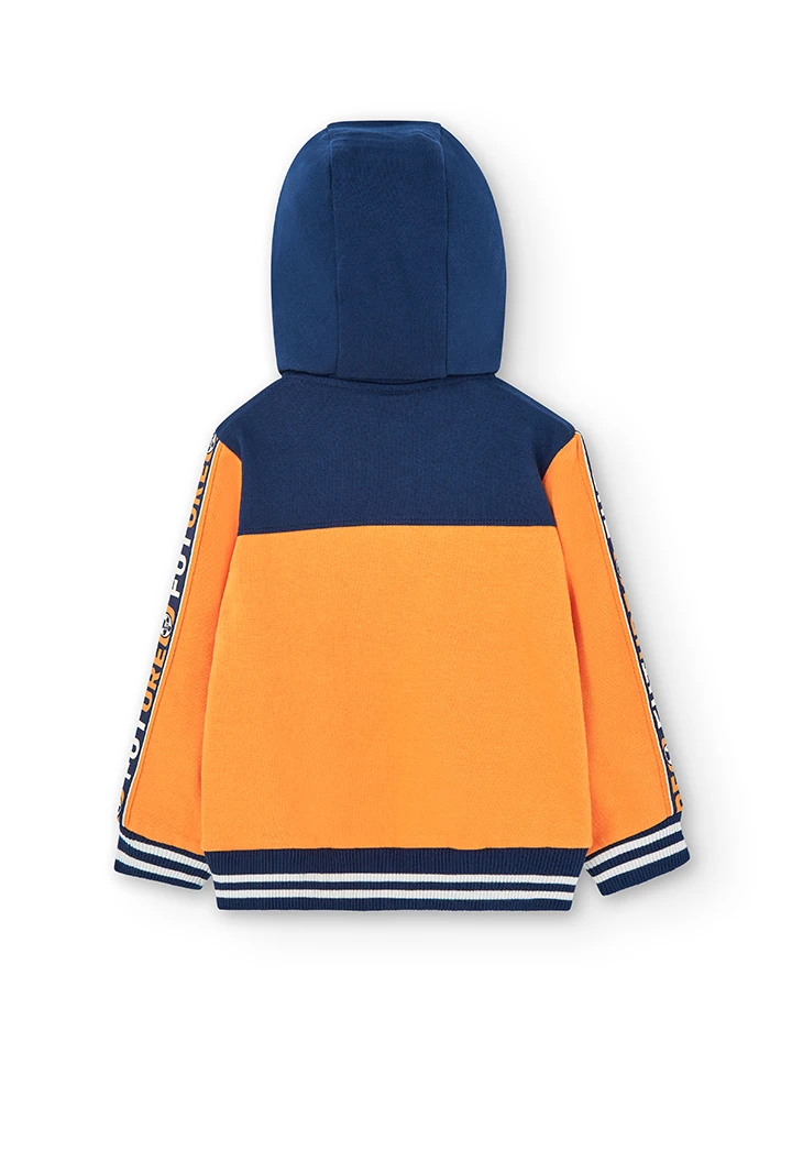 Chaqueta felpa con capucha de niño naranja y marino