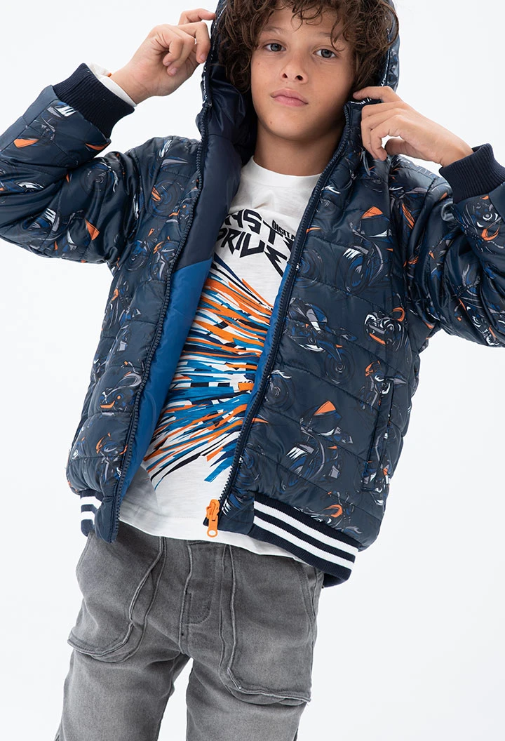 Reversible technical fabric parka for boy