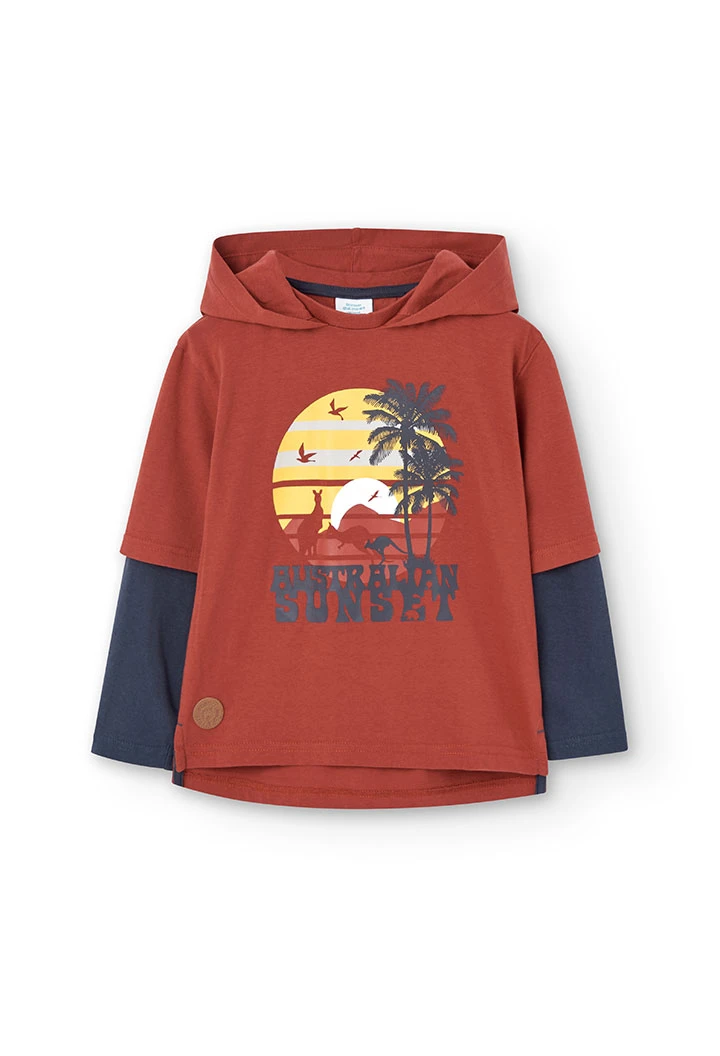 T-shirt tricoté à capuche pour garçon, couleur orange