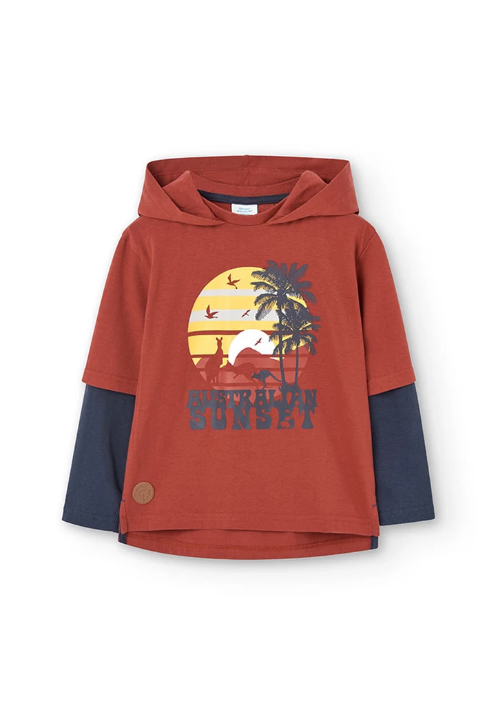 T-shirt tricoté à capuche pour garçon, couleur orange