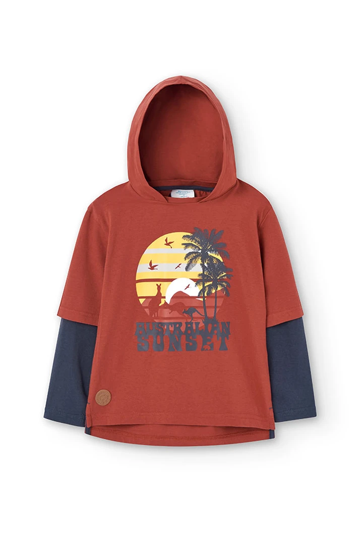 T-shirt tricoté à capuche pour garçon, couleur orange