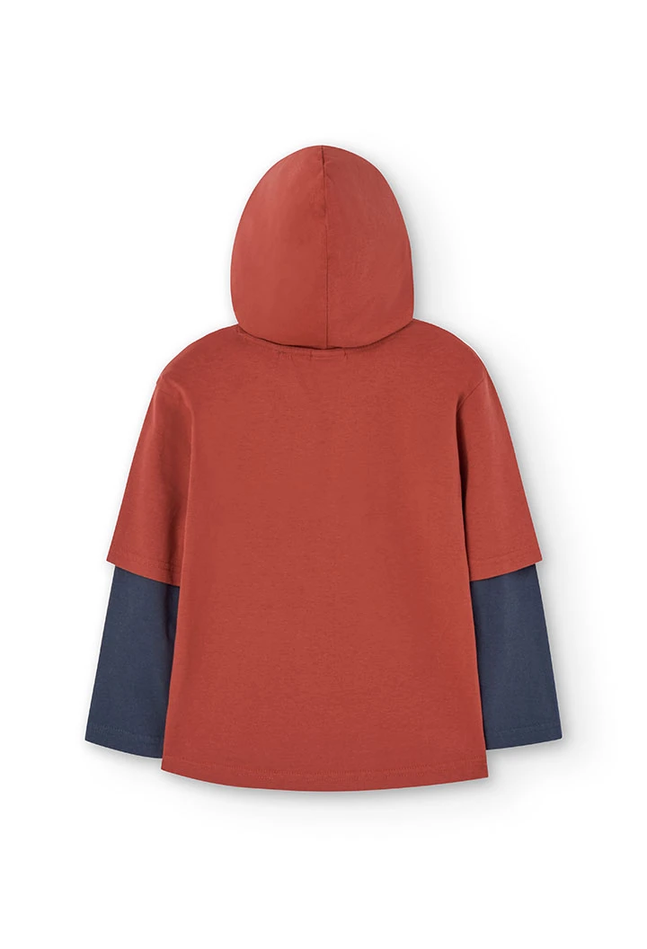 T-shirt tricoté à capuche pour garçon, couleur orange