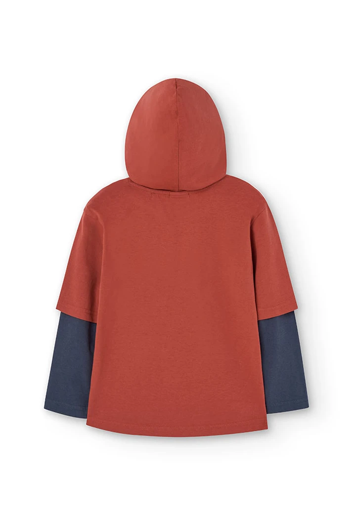 T-shirt tricoté à capuche pour garçon, couleur orange