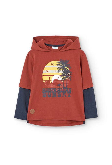 Boys' orange hooded knit t-shirt