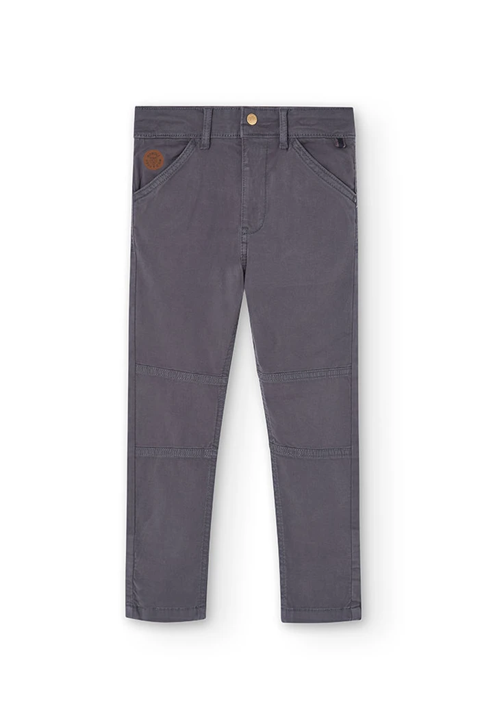 Pantalon garçon en gabardine élastique, gris
