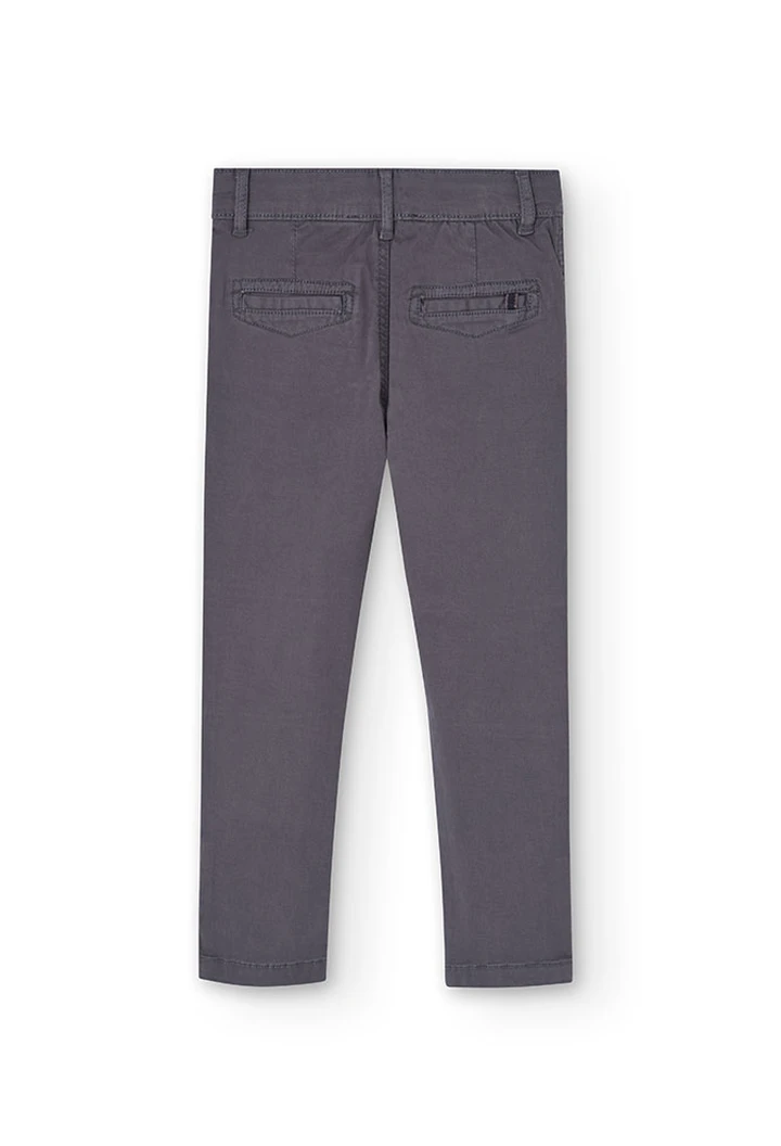 Pantalon garçon en gabardine élastique, gris
