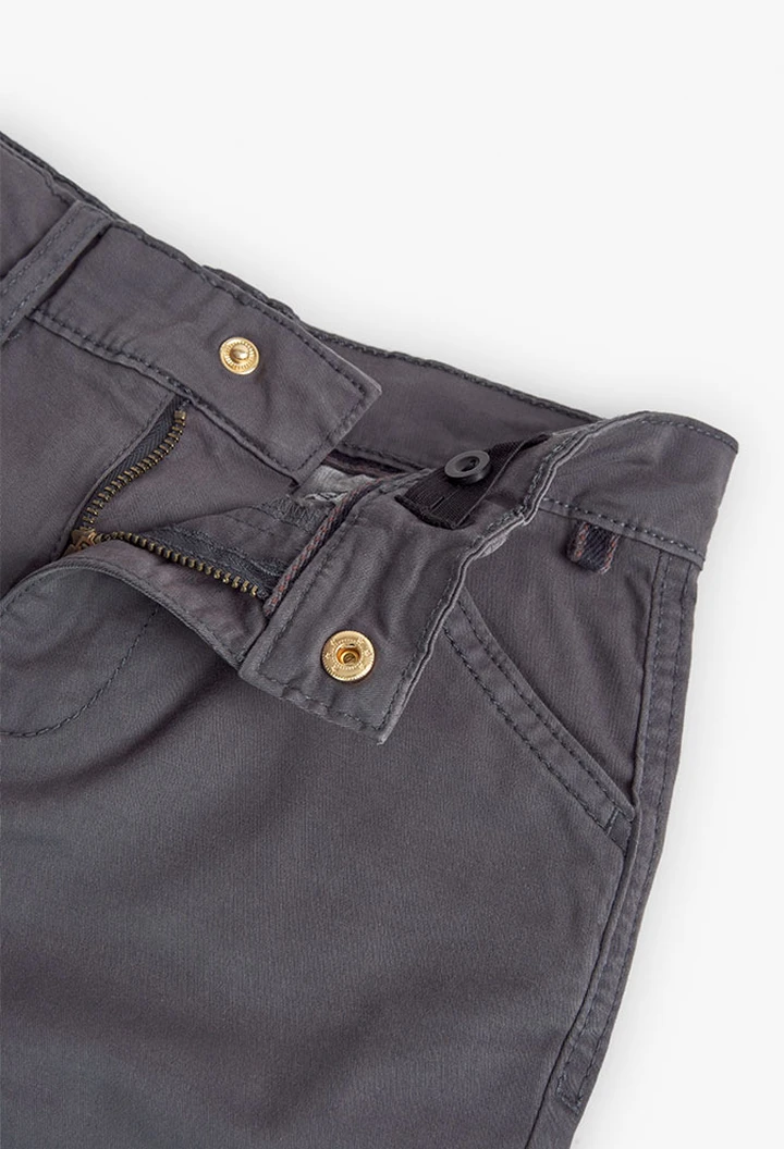 Pantalon garçon en gabardine élastique, gris