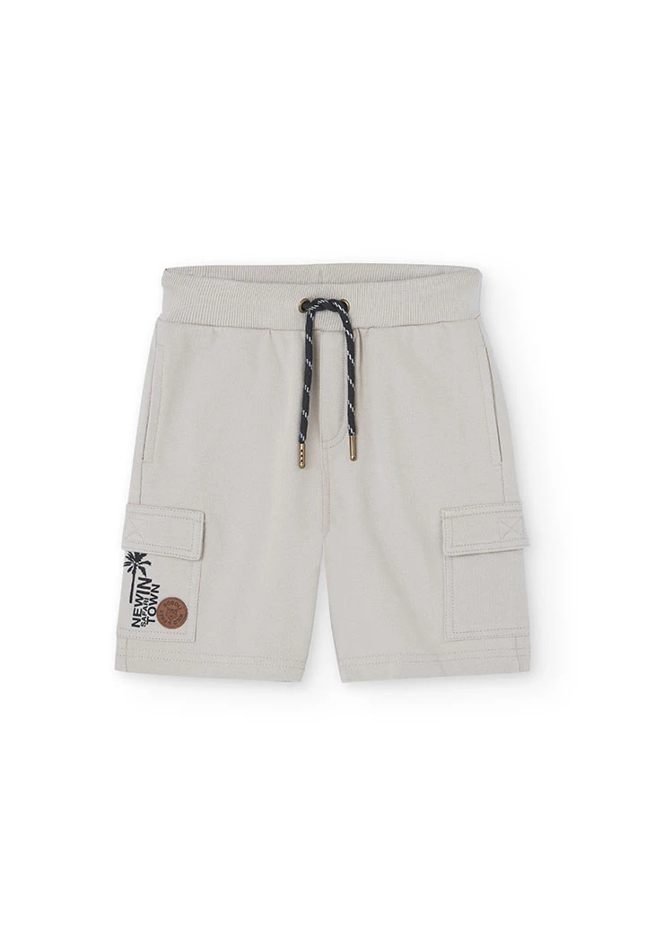 Boy\'s beige plush Bermuda shorts