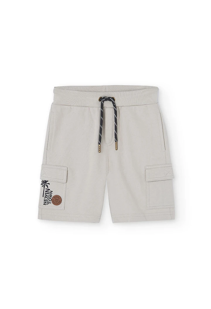 Bermuda garçon en molleton couleur beige