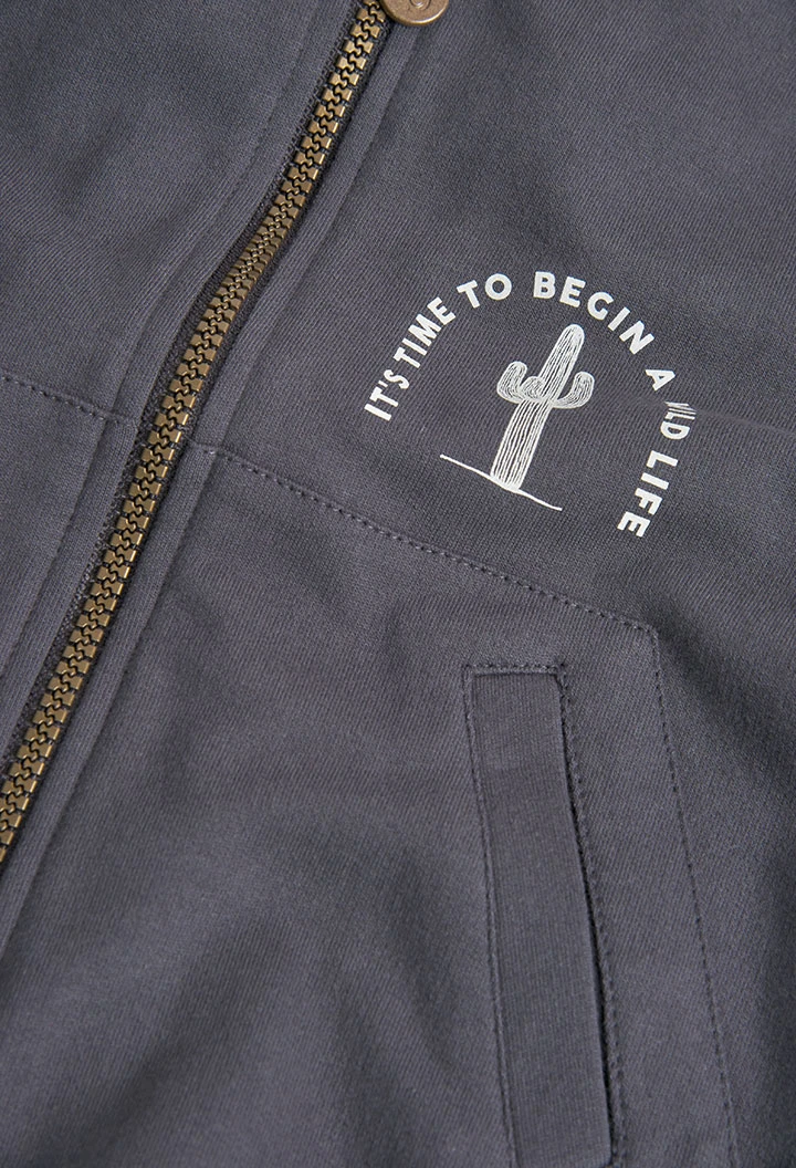 Fleece-Jacke mit Kapuze für Jungen in Farbe Grau