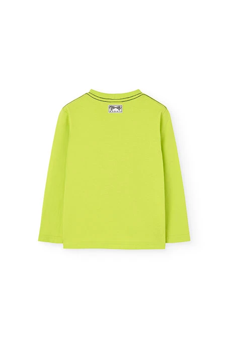 Knitted T-shirt for boy with lime green print