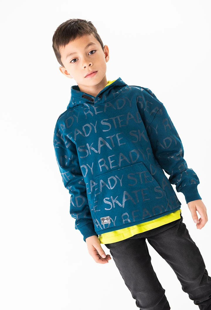 Fleece sweatshirt for boy with navy blue print