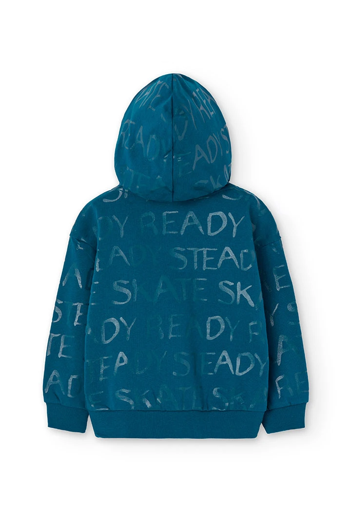 Fleece sweatshirt for boy with navy blue print