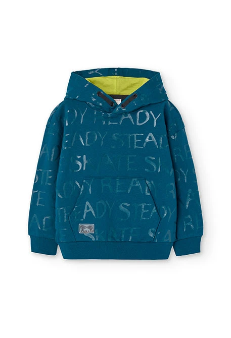 Fleece sweatshirt for boy with navy blue print