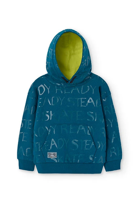 Fleece sweatshirt for boy with navy blue print