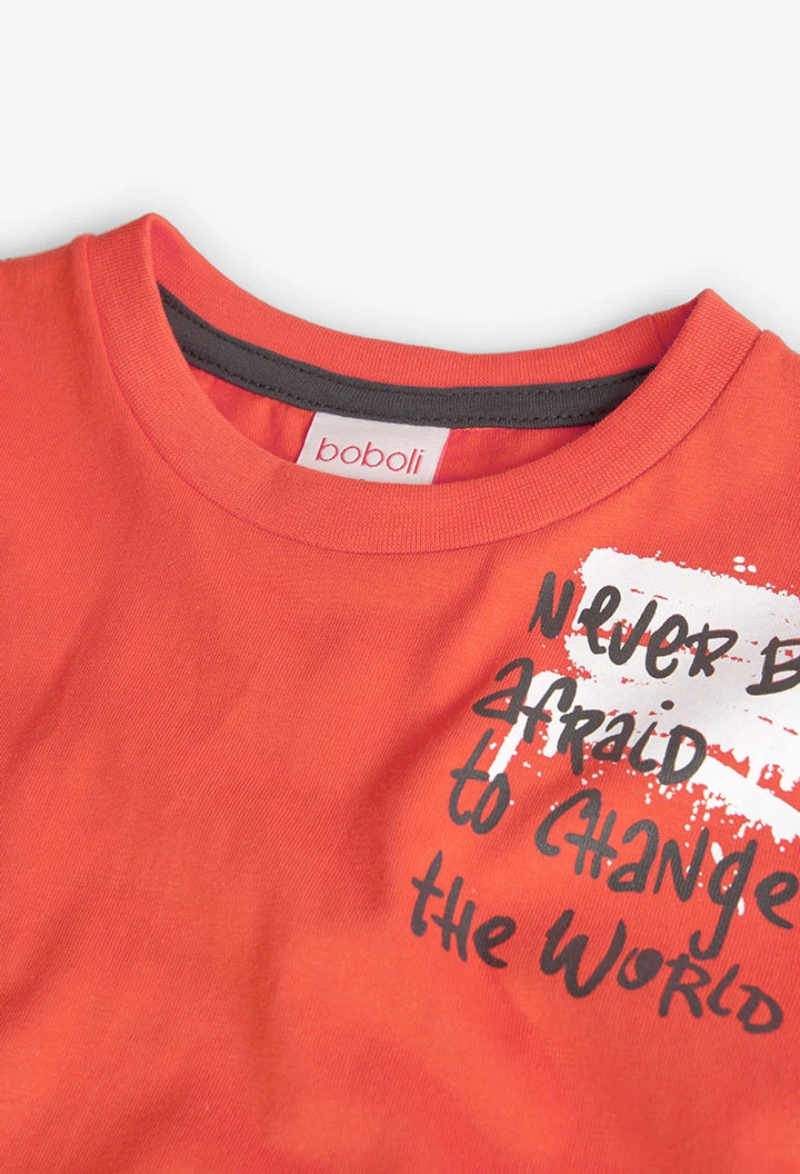 Camiseta de punto para niño estampado en color naranja