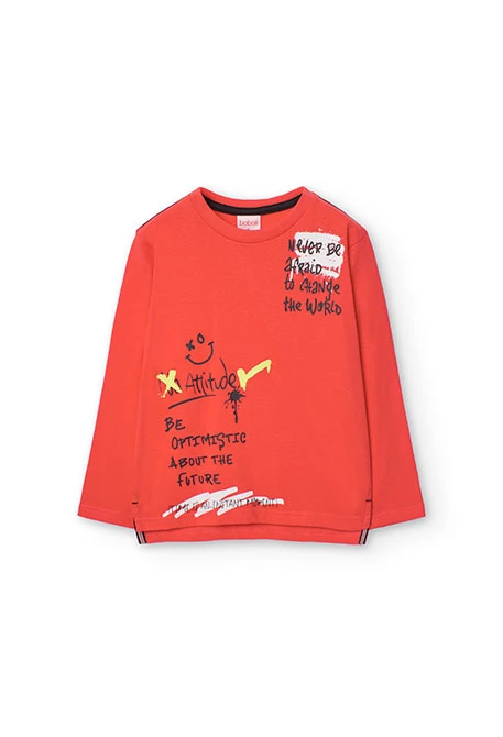 Knitted T-shirt for boy with orange print