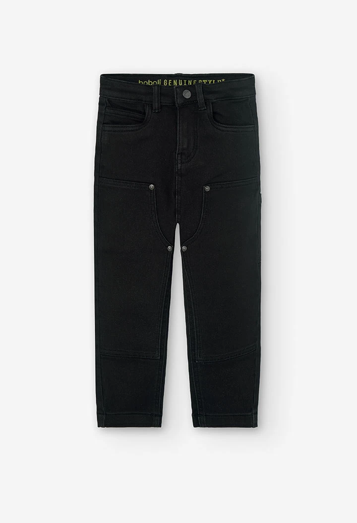 Knitted denim trousers for boys in black